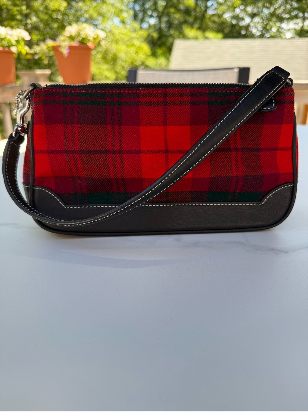 Coach Vintage Hamptons Y2K Tartan Plaid Wool Leather Demi Bag Red Black #8326